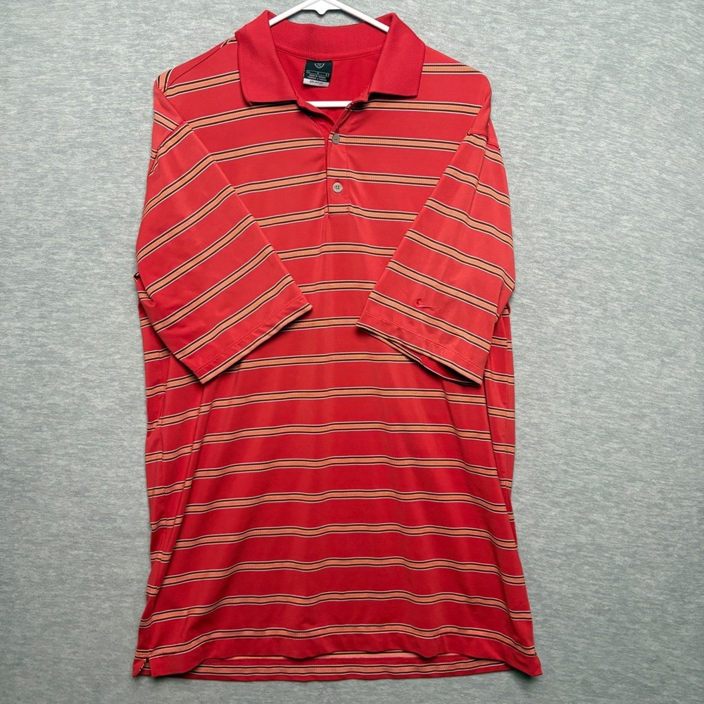 Nike Golf Dri-FIT Polo Shirt Striped Sleeve Athletic Performance Red Large